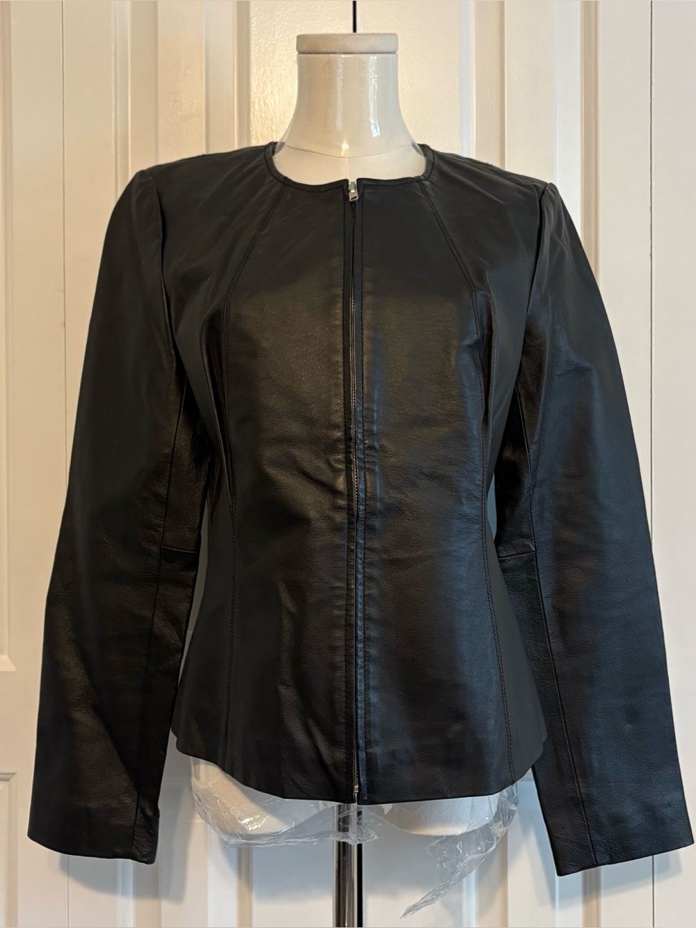 Vintage NEWPORT NEWS,  Black Leather Zip-Up Jacket, Size 10